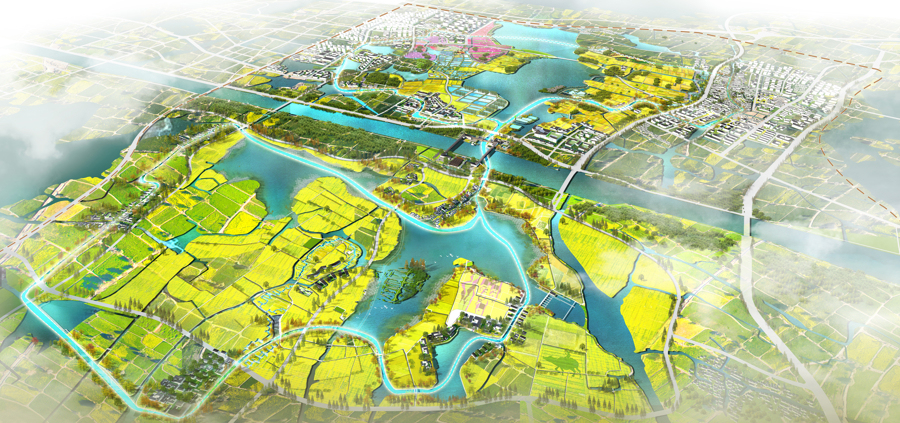 水乡客厅鸟瞰图。